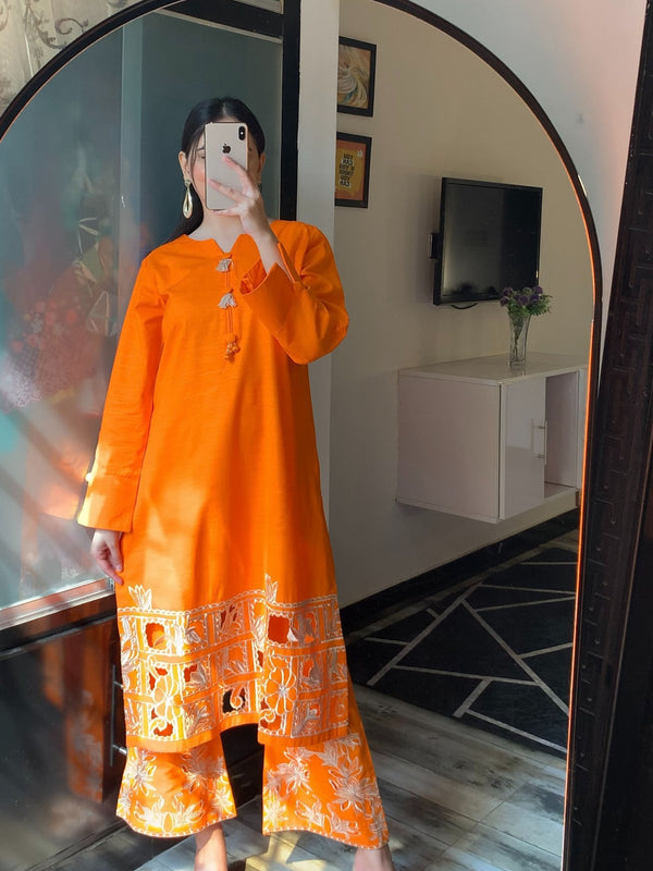 Orange Khaddar Embroidered 2 pc - 55036