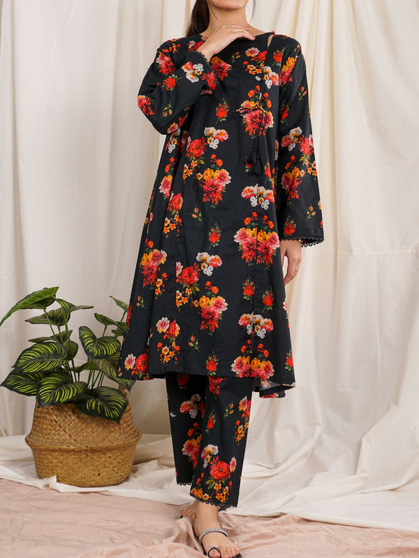 Deep Black Printed Suit - 55086