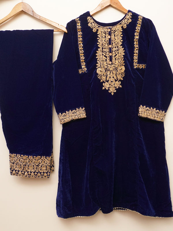 Navy Velvet Embroidered 2 pc - 50155