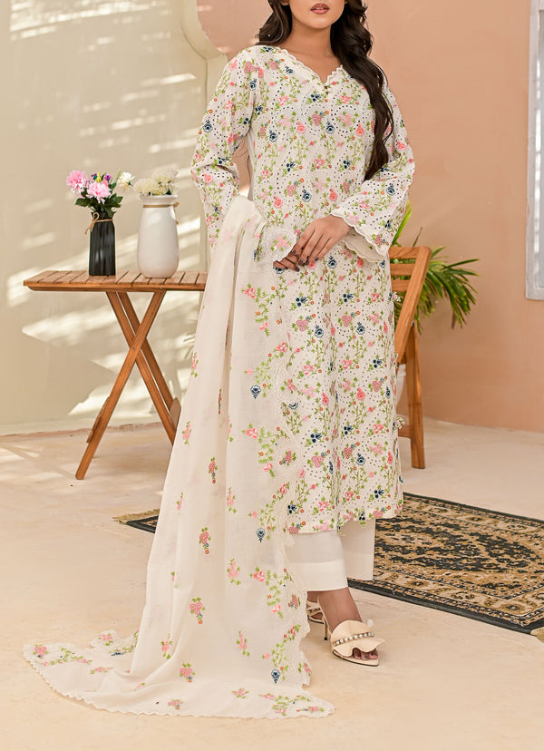 White Embroidered 3 pc - 50123