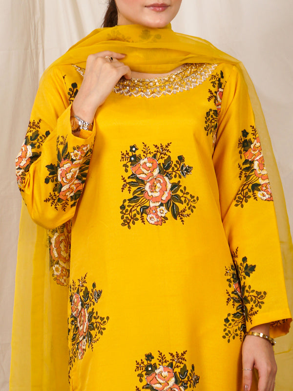 Yellow Hand Embellished 3 pc - 50097