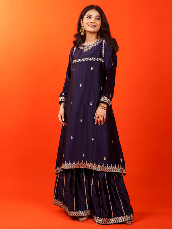 Navy Silk Embroidered 2 pc - 50154